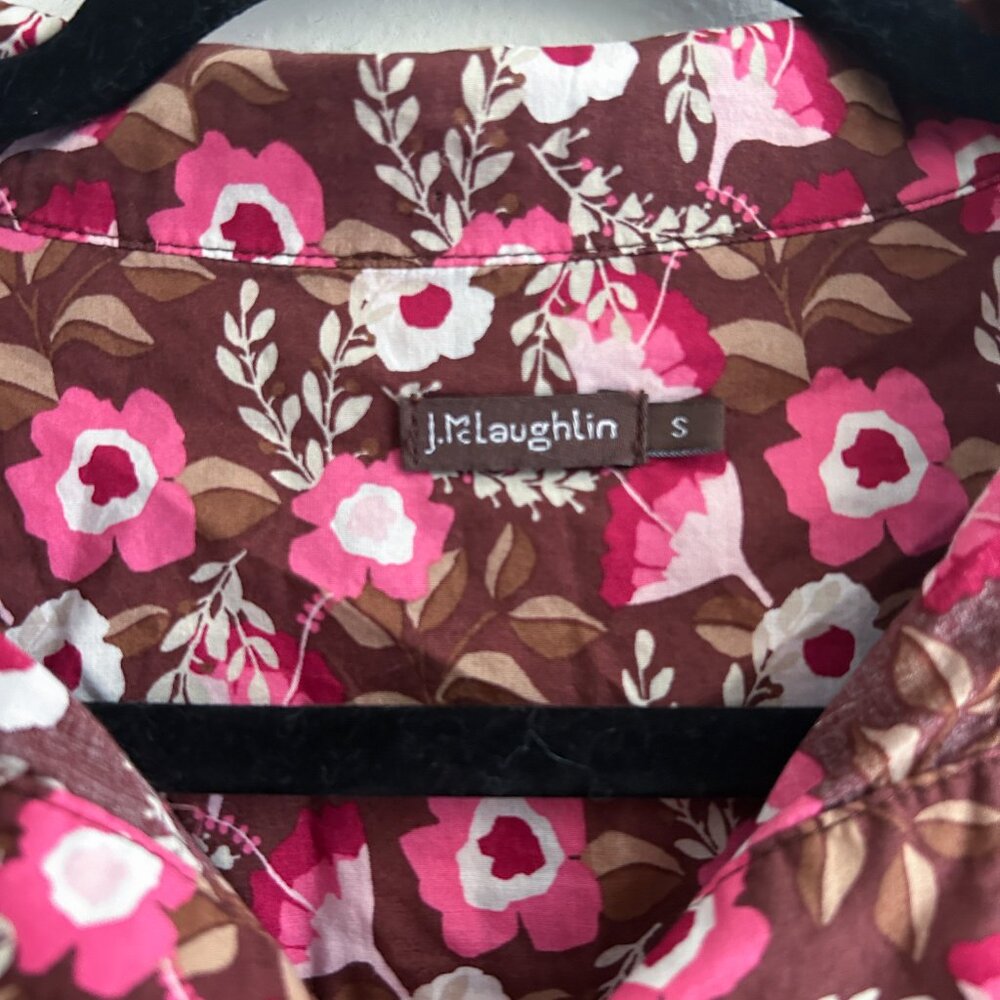 J. Mclaughlin Berlin Shirt Dress in Mountain Floral‎ Pink/Coffee 100% Cotton - Picture 6 of 8